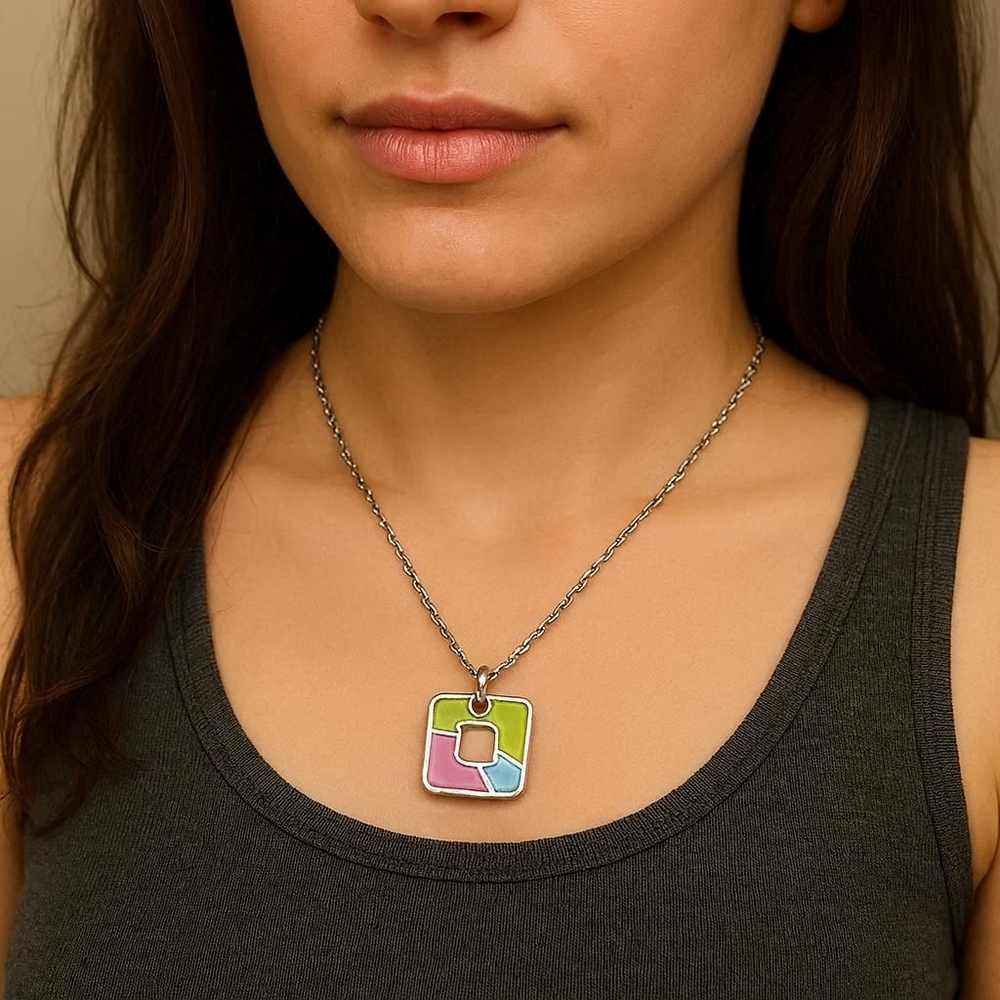 Swatch 2010 Geometric Silver Necklace with Multicolor Accents Batik Collection